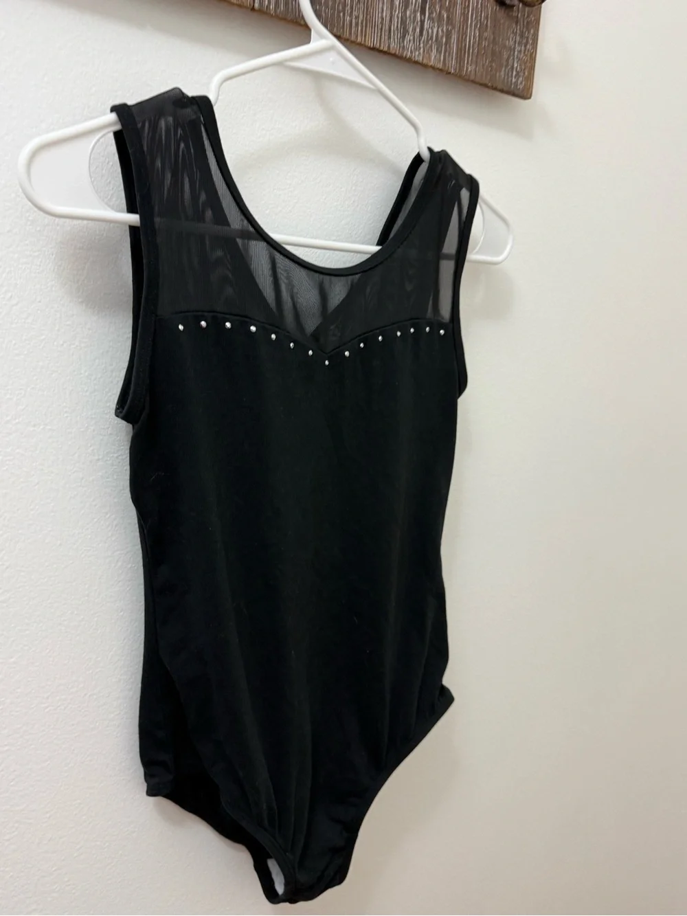 Cat & Jack XL 14-16. Black Mesh Panel Studded Leotard